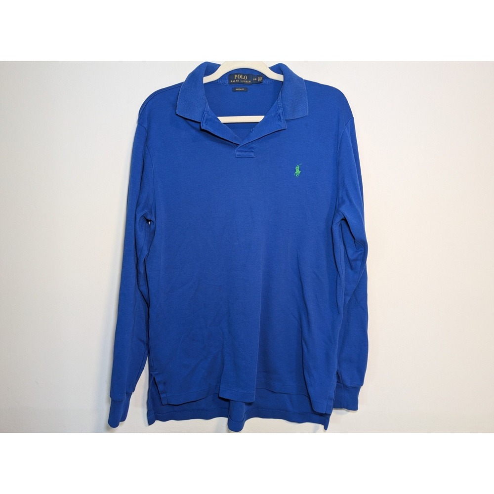 Ralph Lauren Classic Long Sleeve Polo Shirt Royal Blue Cotton Casual Men's